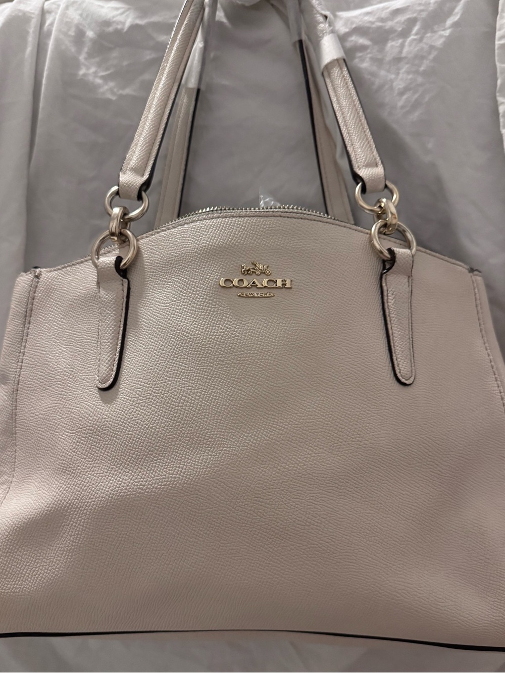 COACH IVORY PEBBLED TOTE ZIP TOP GOLD HARDWARE DOUBLE HANDLES - Project Bag